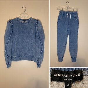Generation Love Joey ruffle denim sweat set in light denim wash   Size XS